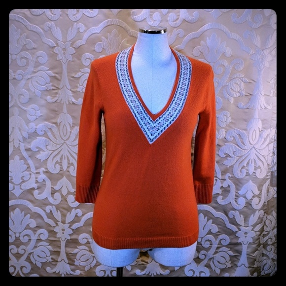 3/4 sleeve v-neck wool sweater salmon M